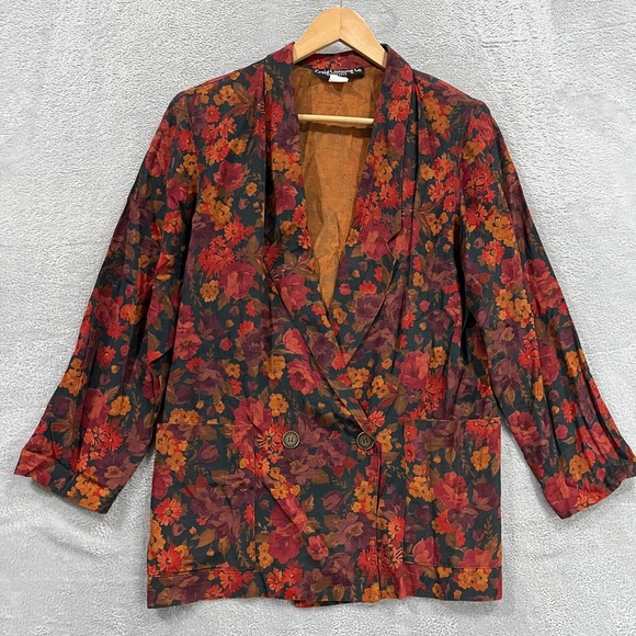 VTG‎ 80s Blazer Jacket Craig Clothing S Floral Oversized Fall Season Artsy